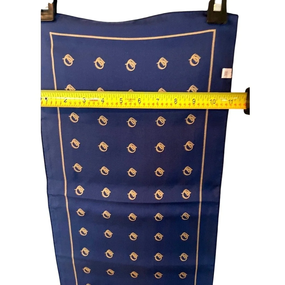 Vtg Designer 100% Silk Scarf Navy Gold Monogrammed Pocket Square Mens Accessory